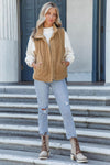 Brown Snap Button Pocketed Sherpa Vest Jacket