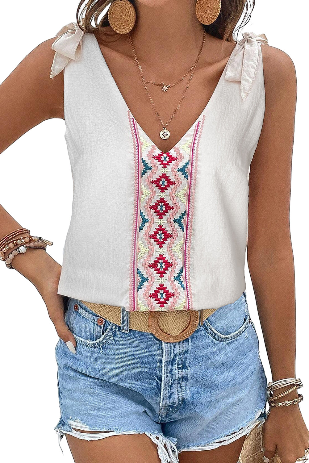 emily embroidered strap tank top