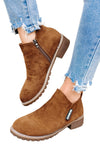 Brown Faux Suede Side Zip Ankle Boots