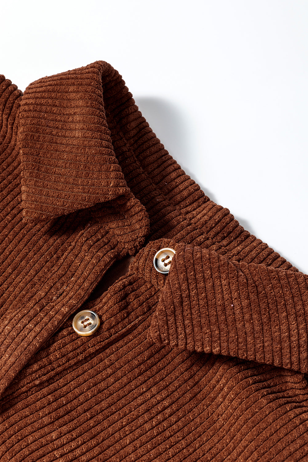 Coffee Textured Corduroy Puff Sleeve Shacket