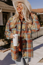 Fiery Red Oversized Flap Pockets Plaid Shacket with Slits
