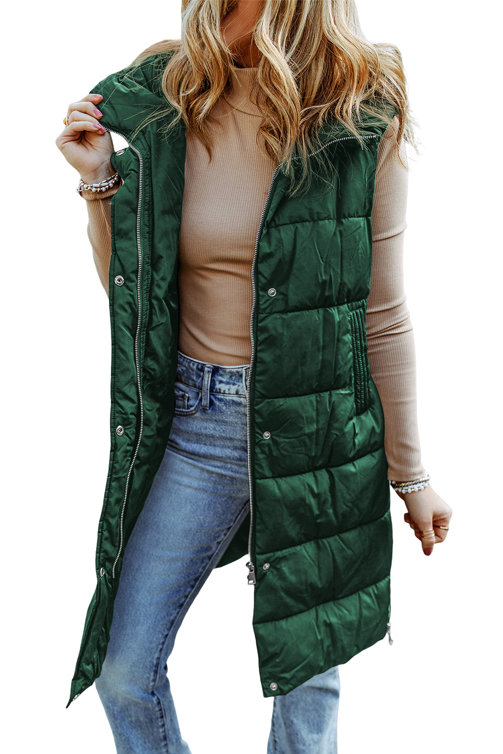 gina long quilted vest coat