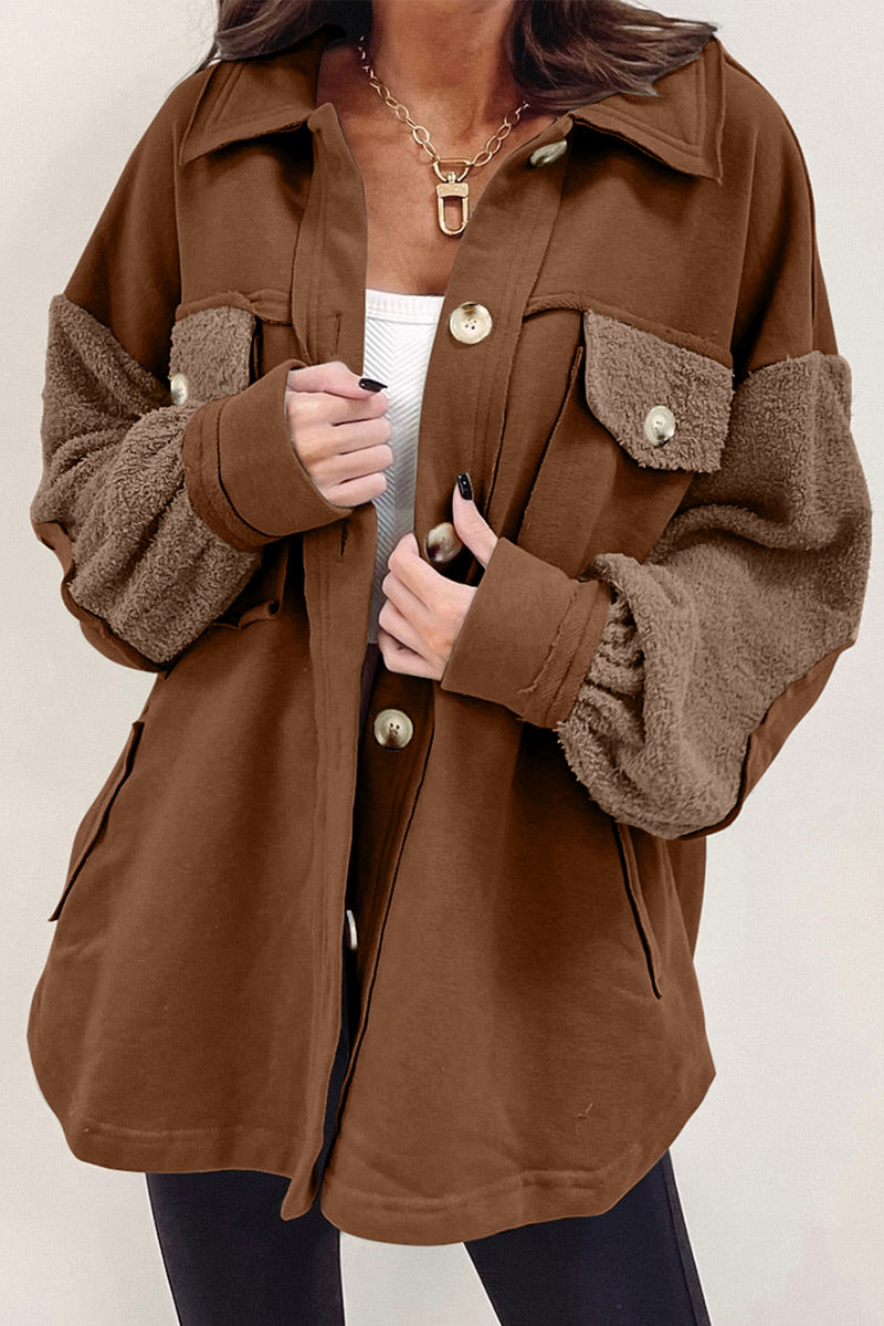Chestnut Exposed Seam Elbow Patch Oversized Shacket