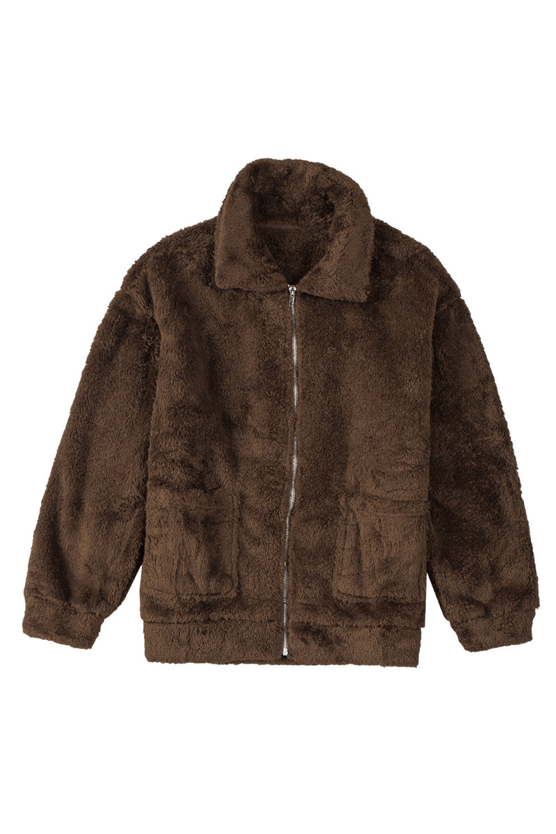 Fleece zipper casual pocketed coat