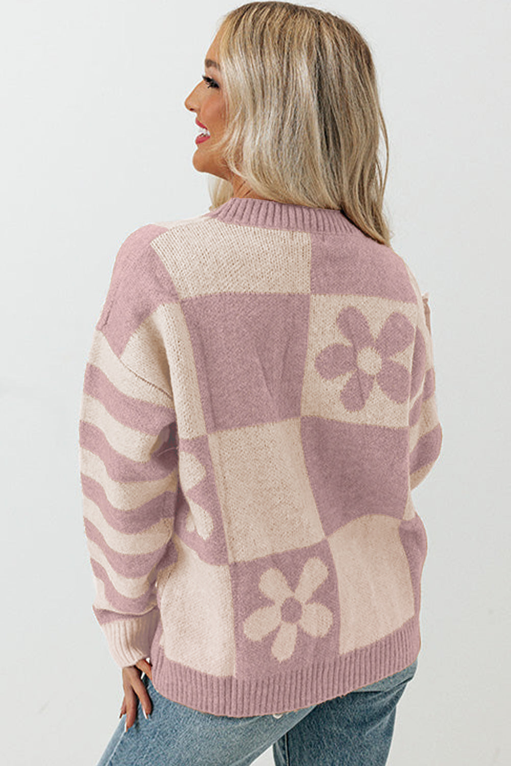 rose checkered flowr sweater - pink/orange/mist/orchid