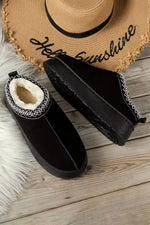 Black Suede Contrast Print Plush Lined Snow Boots