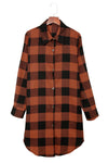 Brown Turn-down Collar Plaid Shirt Coat