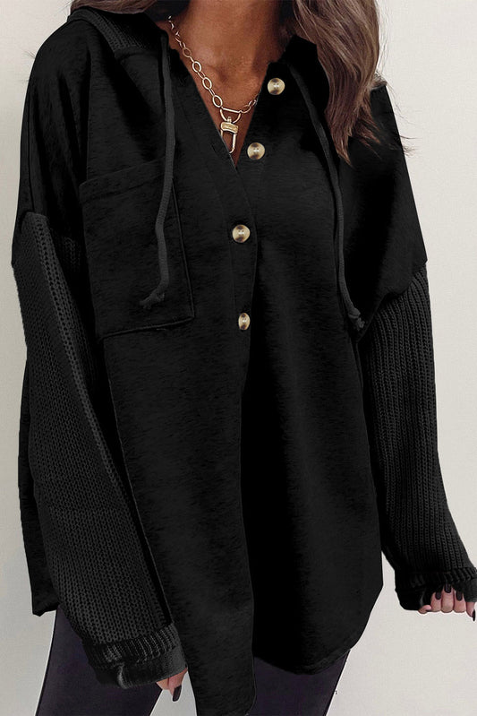 felicity button up hooded jacket - black/light grey