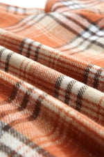 Orange Plaid Pattern Sherpa Lined Hooded Shacket