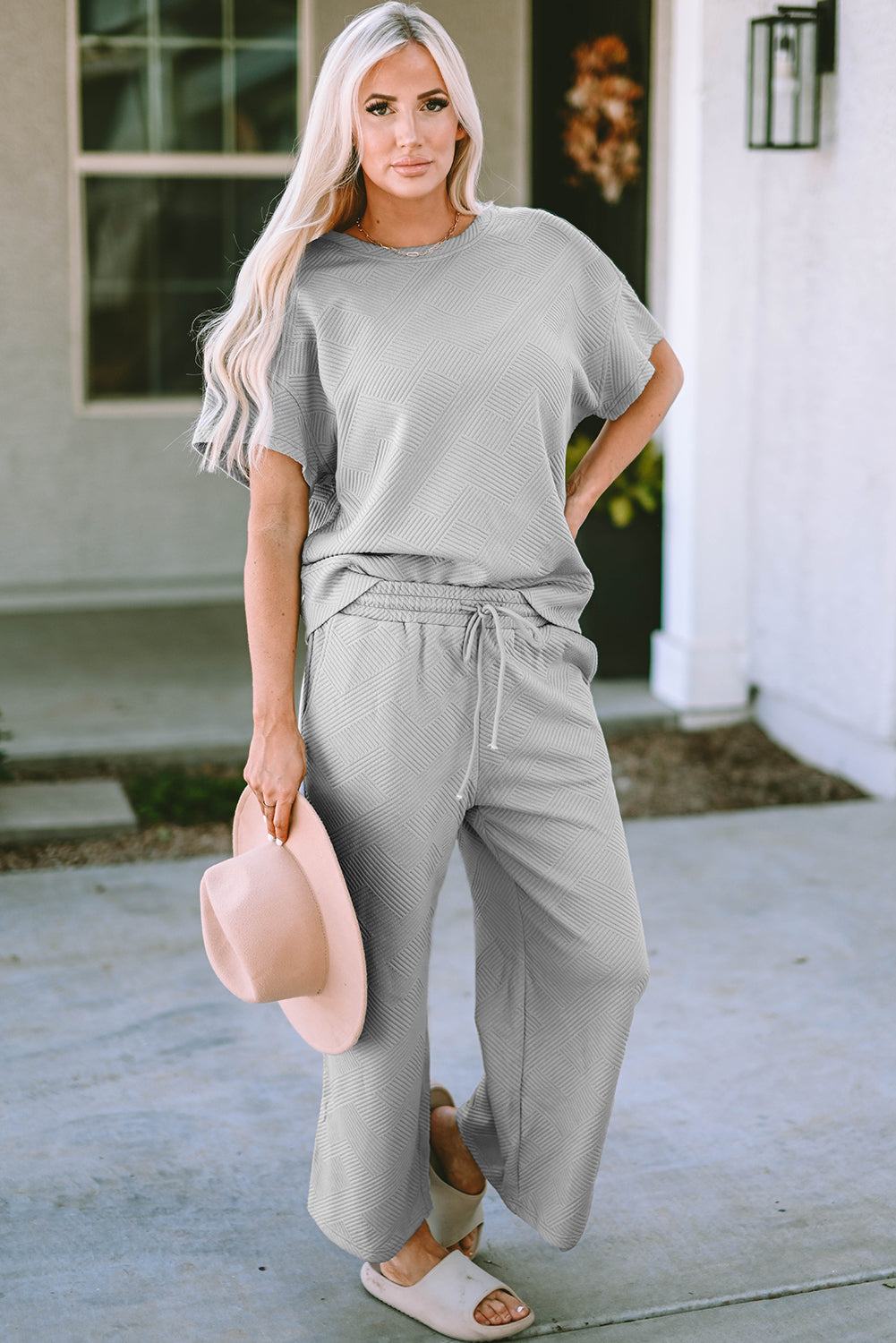 Gray Ultra Loose Textured 2pcs Slouchy Outfit