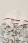 Khaki Plaid Removable Hood Buttoned Shacket