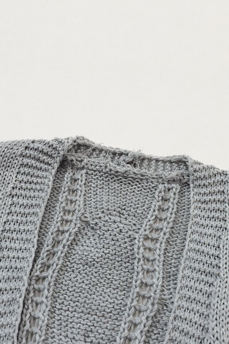Khaki Ribbed Trim Eyelet Cable Knit Cardigan