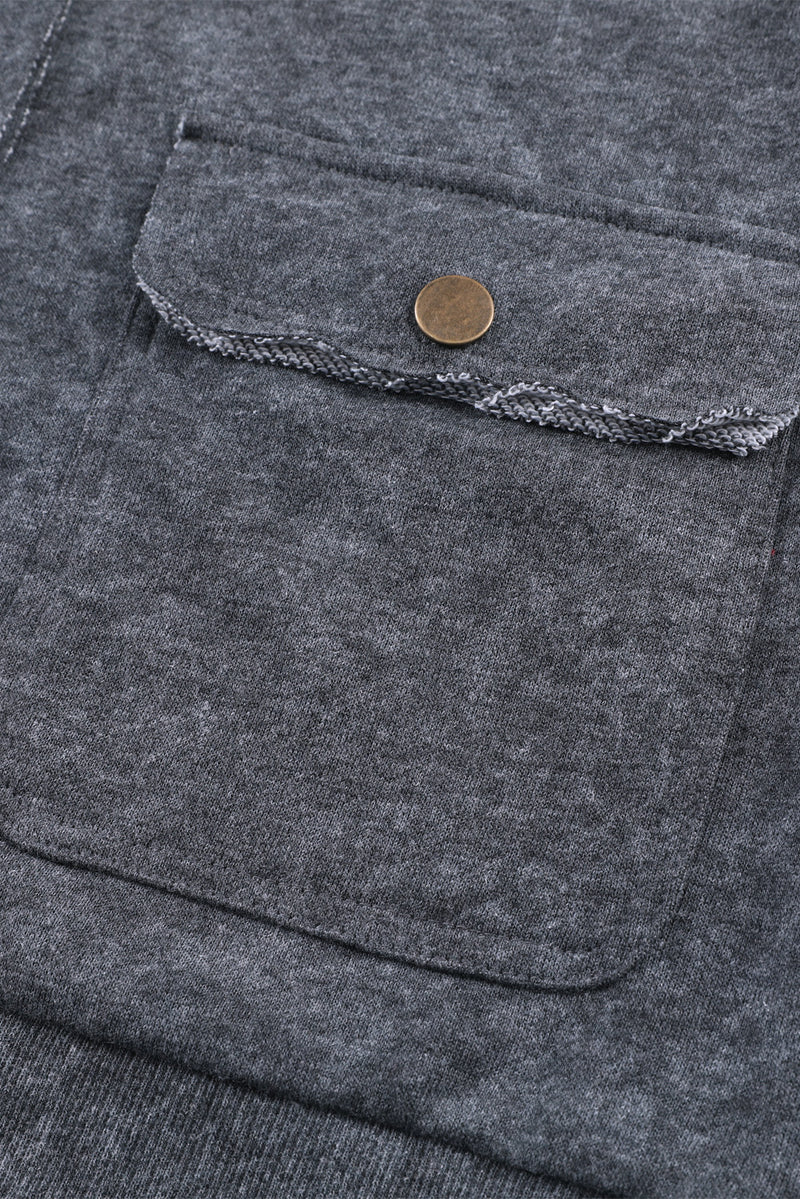 Khaki Vintage Washed Flap Pocket Button Shacket