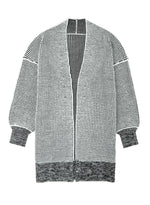 Grey Plaid Contrast Trim Open Front Cardigan