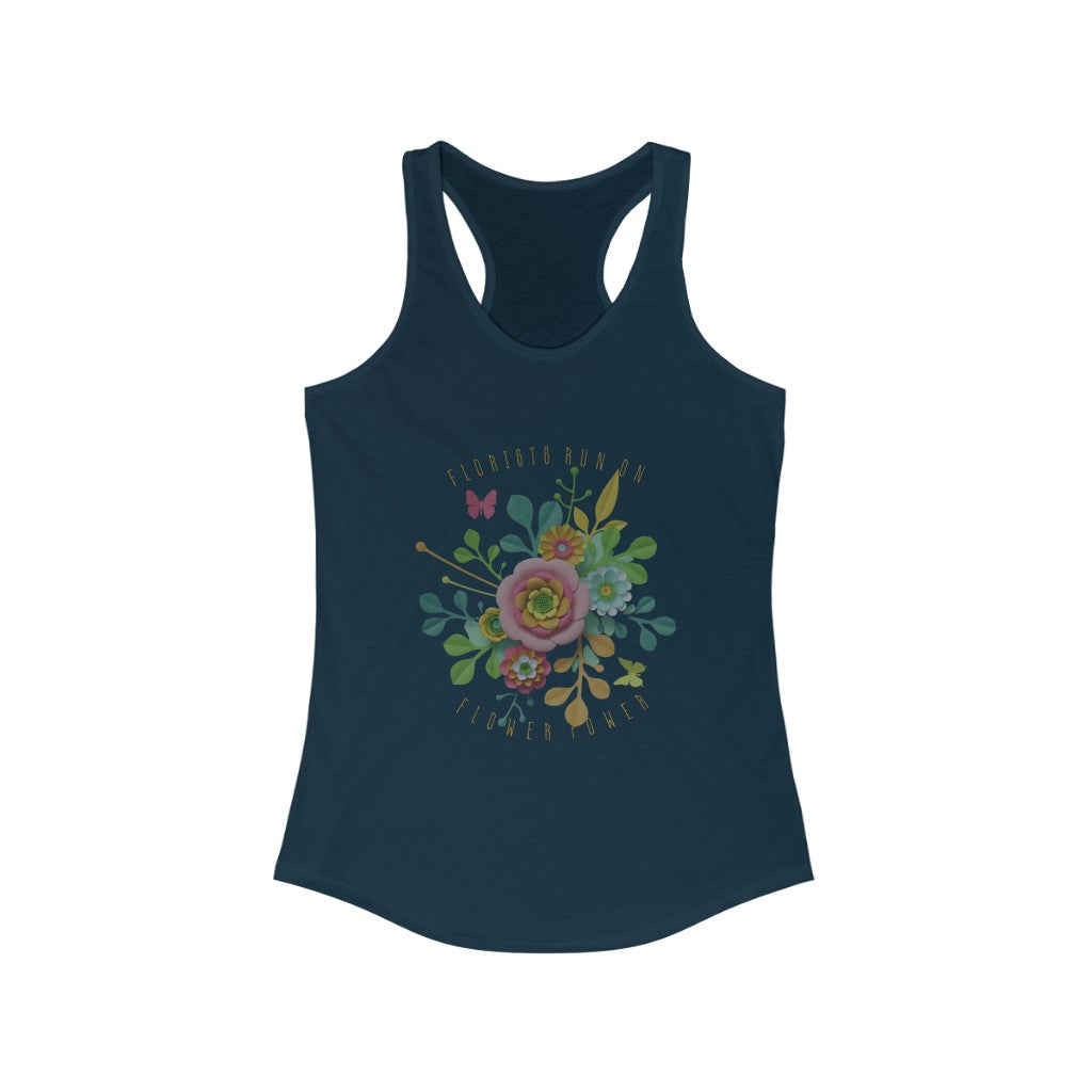 florists run on flower power graphic racerback tee