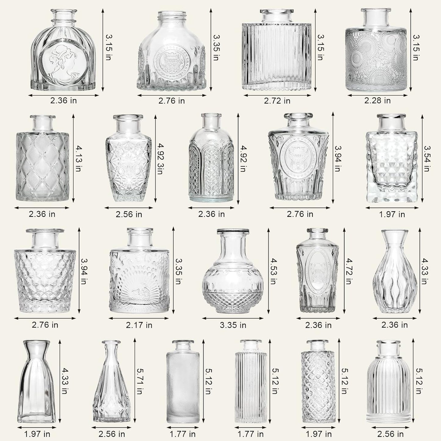 erica vintage bud vases 16 piece - multiple colors