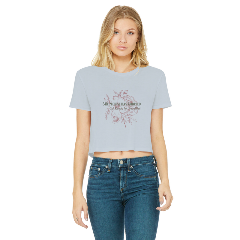 the florist has arrived, get ready for beautiful cropped daw edge graphic tee